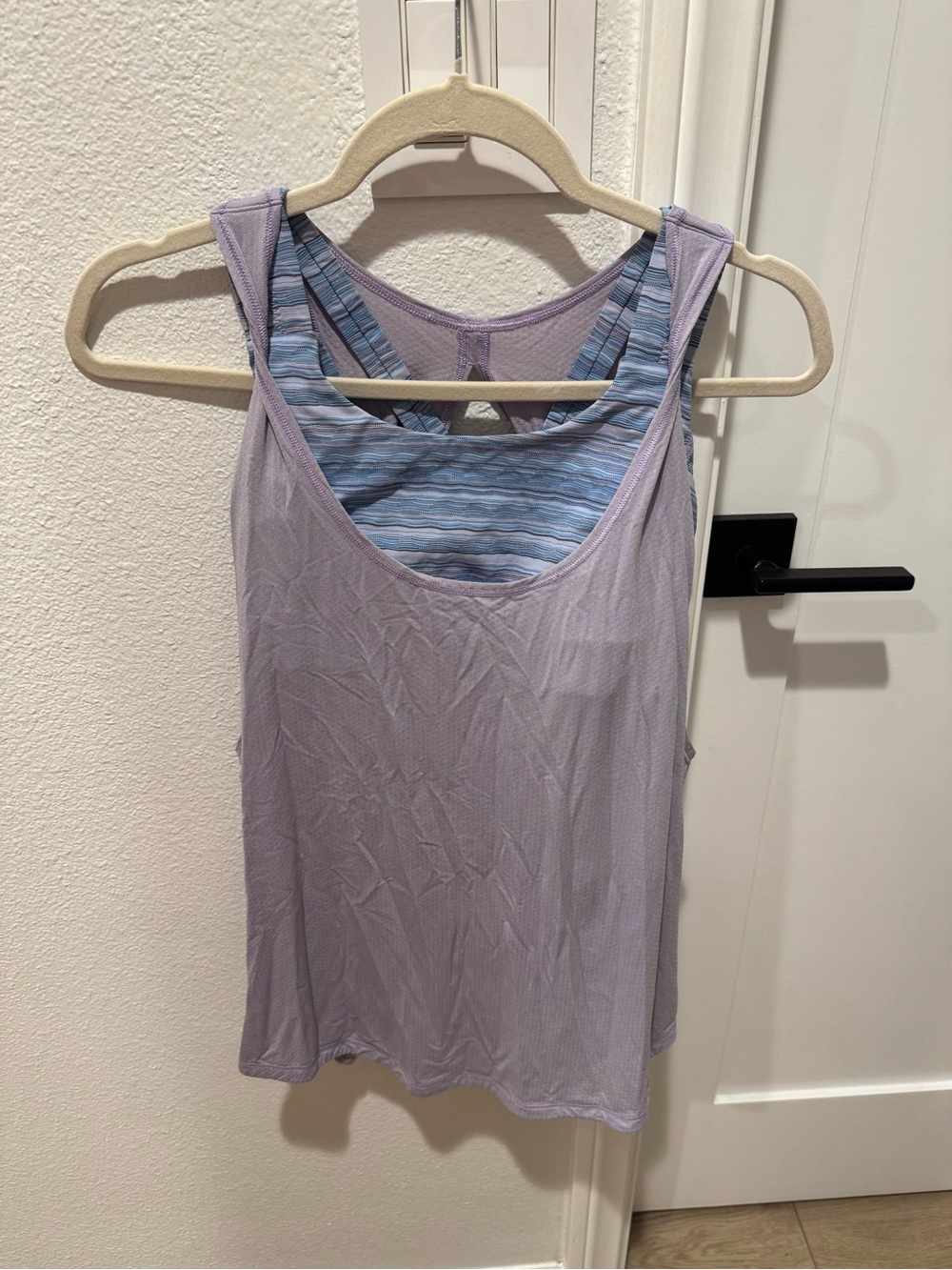lululemon athletica Lavender Layered Tank with Blue Striped Shelf Bra